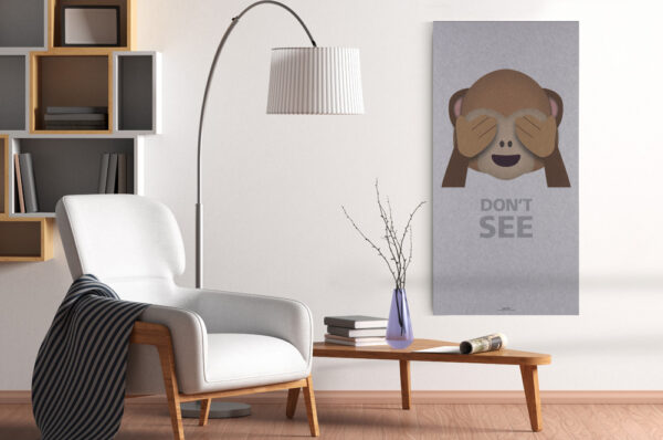 Blank vertical poster mock up with black frame on the wall in living room interior with bookshelf; armchair; coffee table and floor lamp. 3d illustration